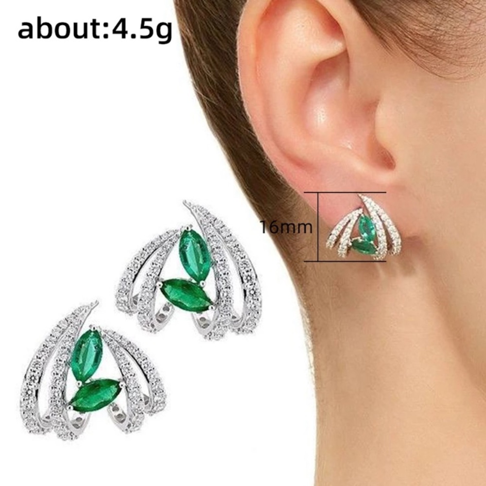 925 Silver stud with emerald and Swarovski elements huggie hoop earrings